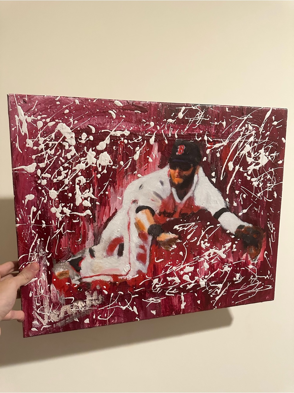 Dustin Pedroia painting 16x20 on canvas Baseball Action Acrylic Art